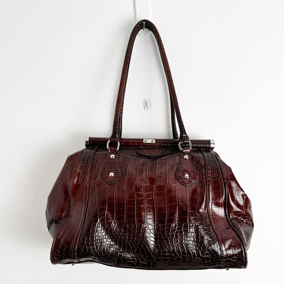 Oversized shoulder bag Crocodile-Embossed Brown Handbag - Picture 2 of 10